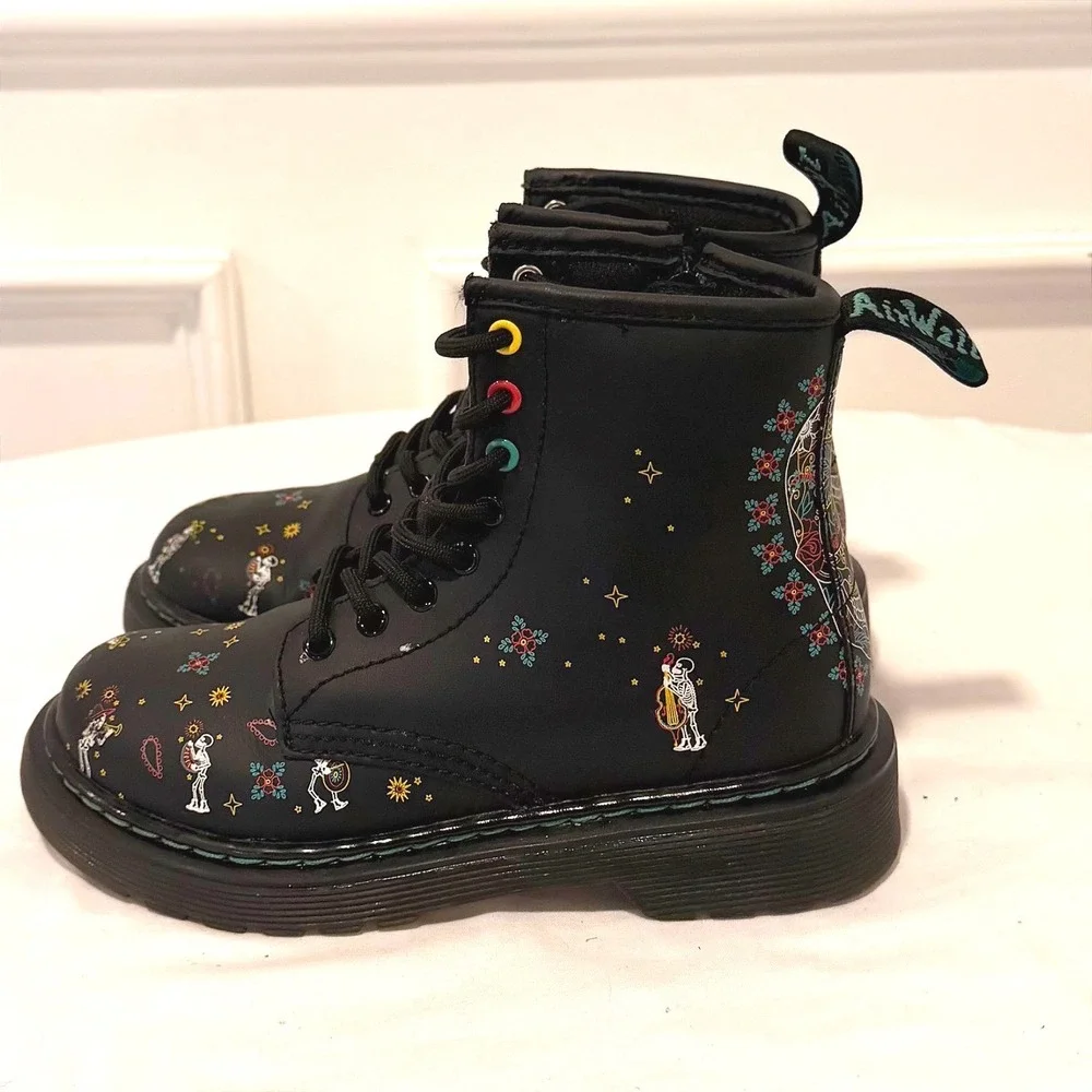 Dr. Martens Youth Size 13 (UK‎ 12) Day of the Dead Skull Print Combat Boots